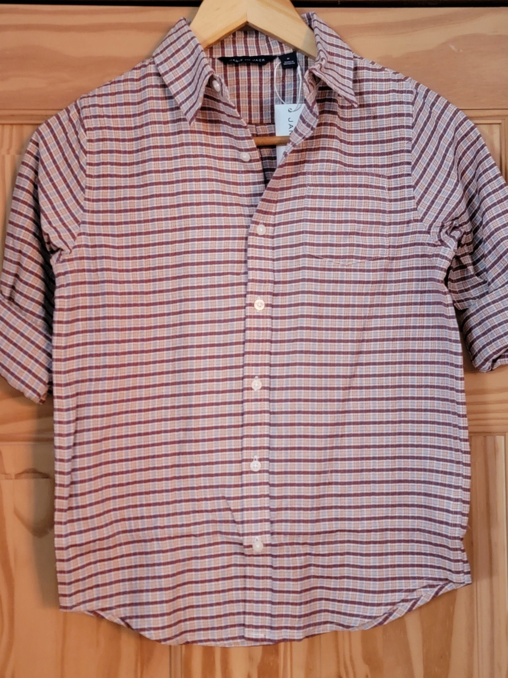 Janie and Jack Girls Seersucker Woven Plaid Button-Down Shirt - Size 10 Big Kids
